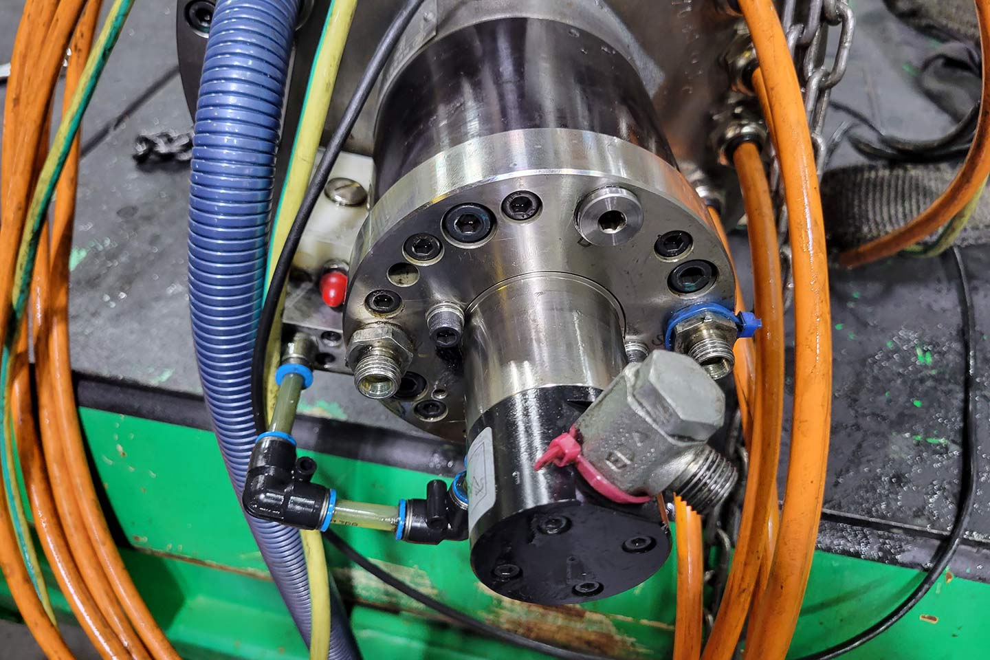 close up view of the machine component placed on a work table