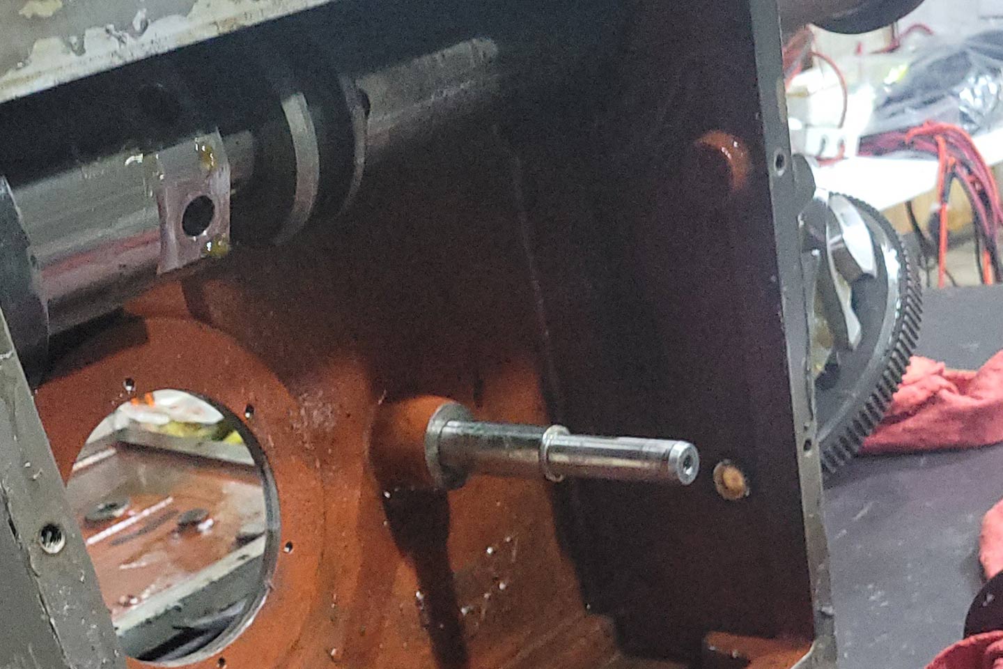 gear housing propped on a work table in our shop
